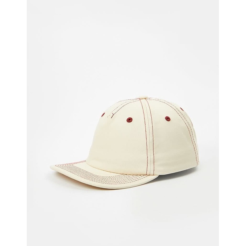 Route One Unstructured Contrast Stitch Strapback Cap – Natural/Burgundy