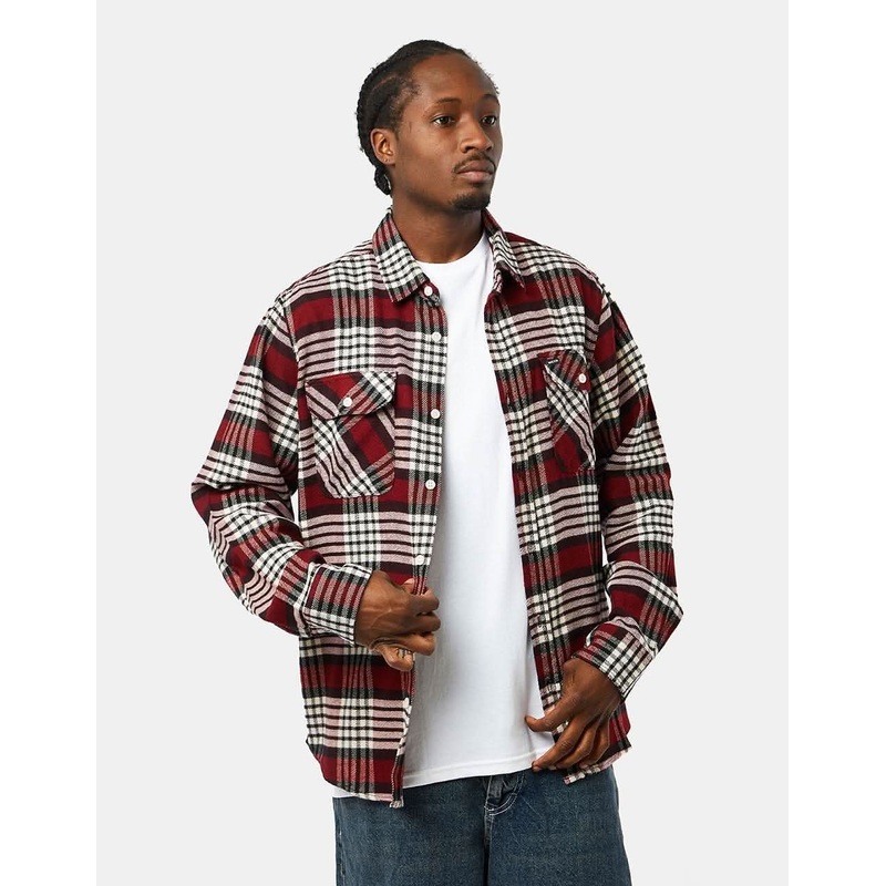 Brixton Bowery L/S Flannel Shirt – Island Berry/Whitecap/Black