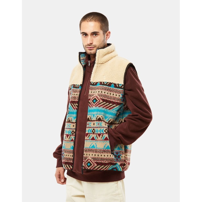 Route One Baskan Fleece Gilet – Merlot/Cerulean