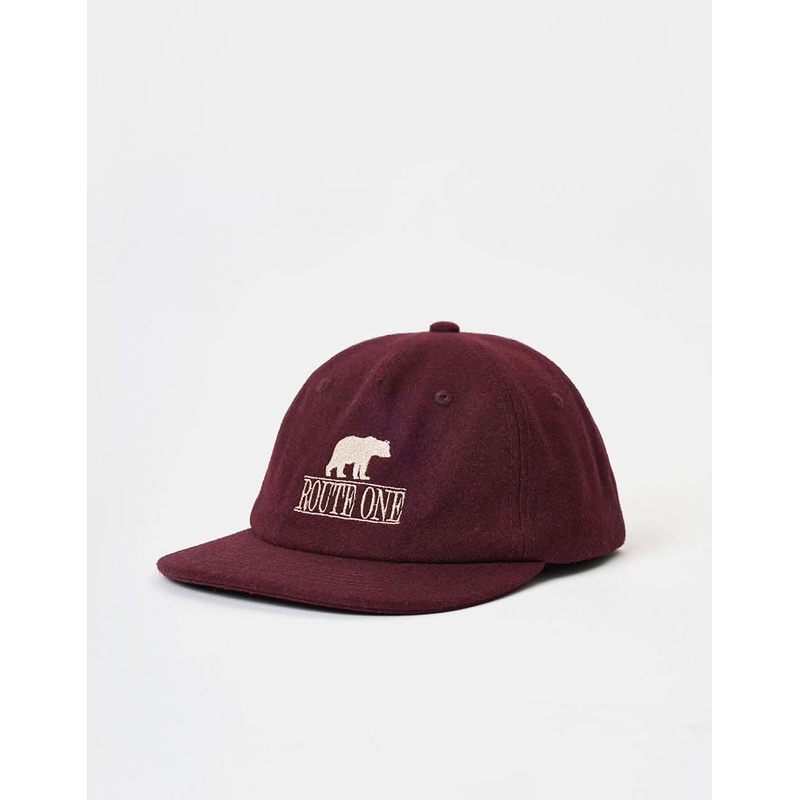 Route One Bear Melton Cap-Burgundy