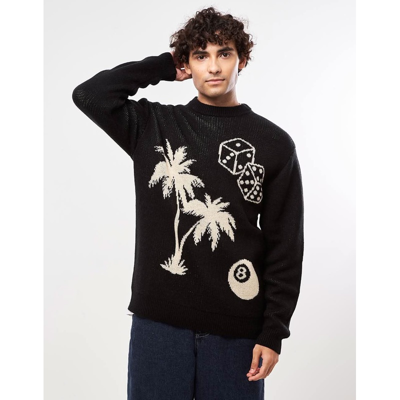 Route One Palms Knitted Sweater – Black