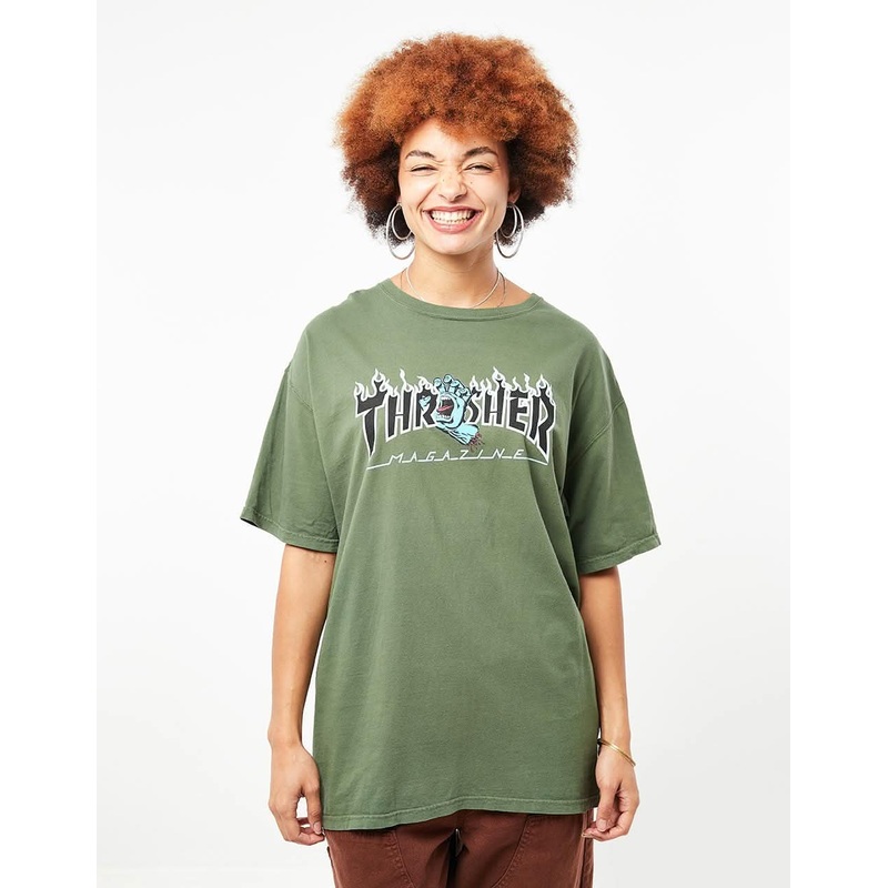 Santa Cruz x Thrasher Womens Screaming Flame Logo T-Shirt – Moss