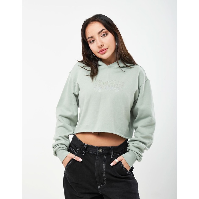 RIPNDIP Womens Angels Cropped Hoodie  – Sage Grey