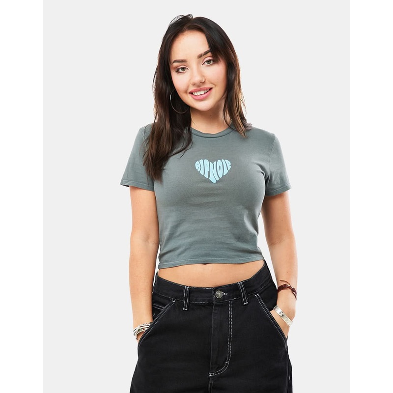 RIPNDIP Womens Ripnlove Cropped Baby Tee  – Charcoal