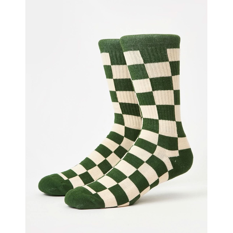 Route One Checkerboard Crew Socks – Forest Green/Natural