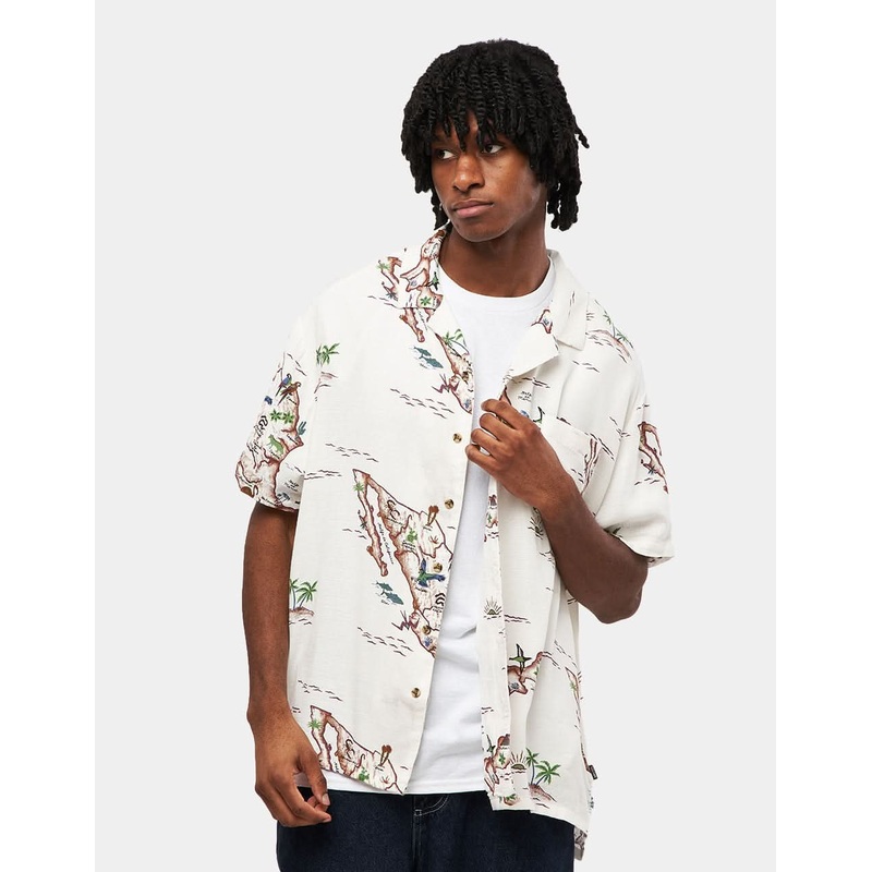 Brixton Bunker Slub S/S Woven Shirt – Off White/Map