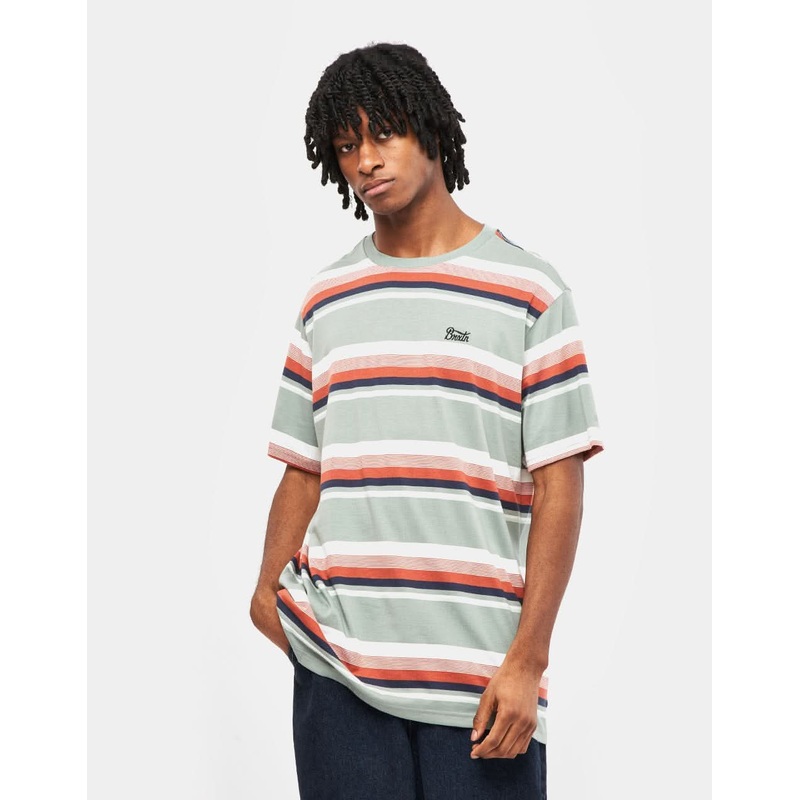 Brixton Hilt Stith Striped T-Shirt – Chinois Green/Terracotta/Off White