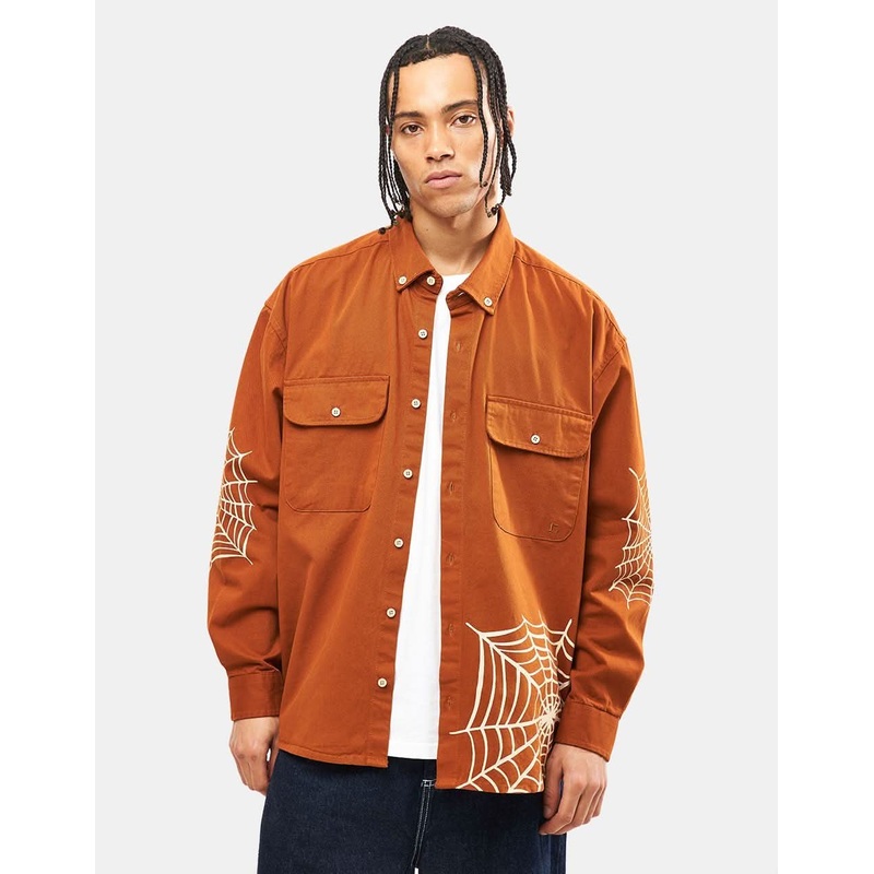 Route One Guarino Long Sleeve Shirt – Spiderweb/Brown