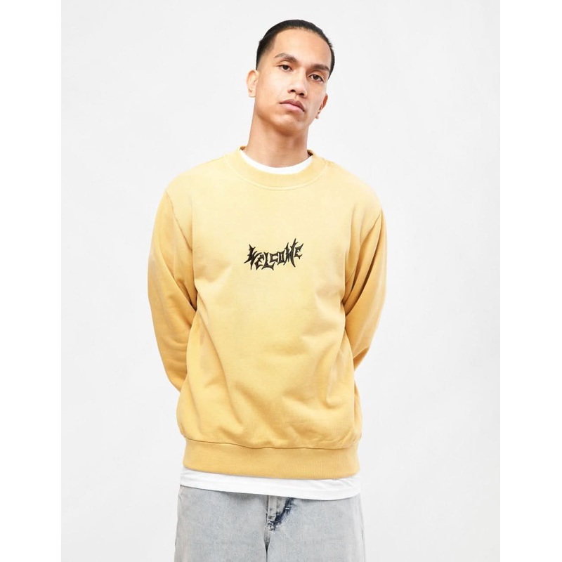Welcome Vamp Enzyme Wash Embroidered Pigment-Dyed Crew – Mineral Yellow