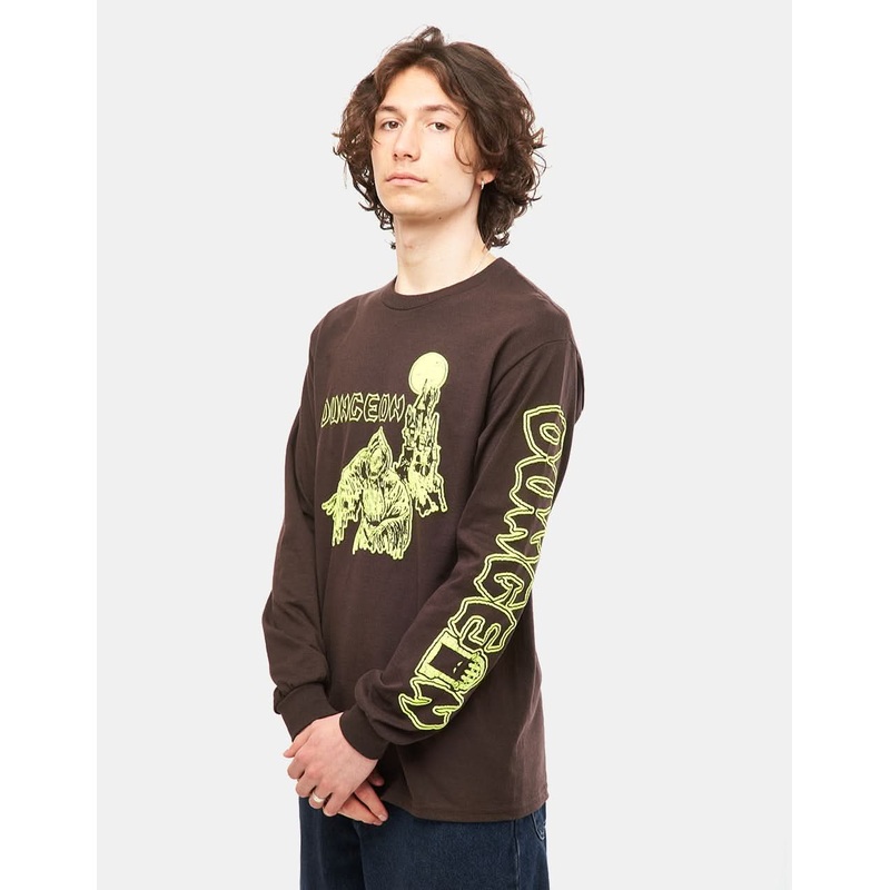 Dungeon Tower L/S T-Shirt – Chocolate/Neon Yellow