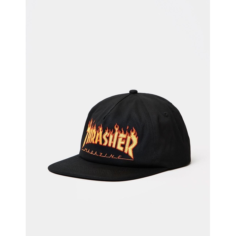 Thrasher Flame Embroidered Snapback Cap – Black