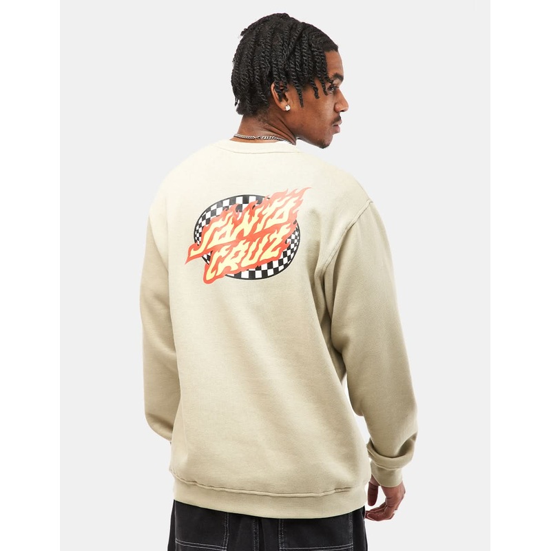Santa Cruz Oval Check Flame Crew – Stone Grey
