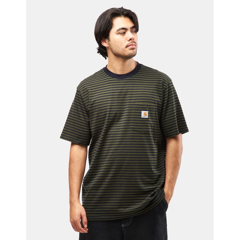 Carhartt WIP Verner Pocket T-Shirt – Verner Stripe/Dark Navy/Office Green