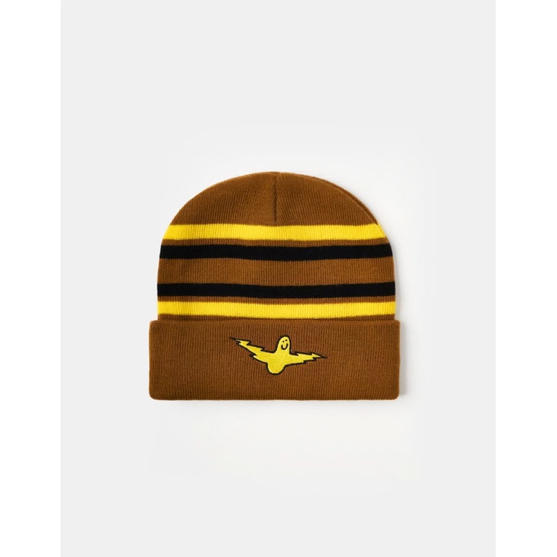 Krooked Bird Lightening Cuff Beanie – Tan/Yellow/Black