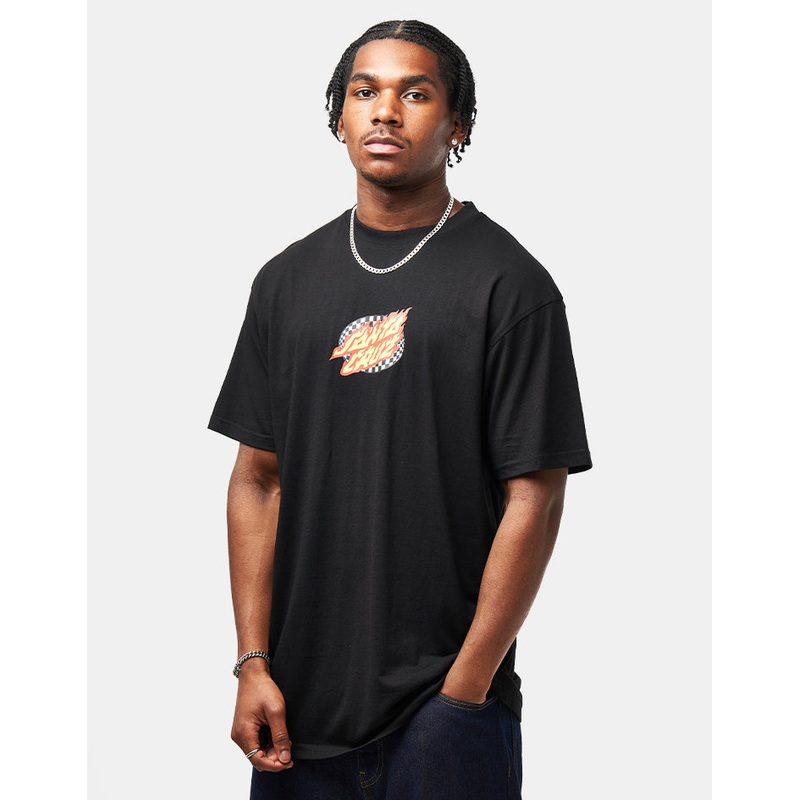 Santa Cruz Oval Check Flame Front T-Shirt – Black