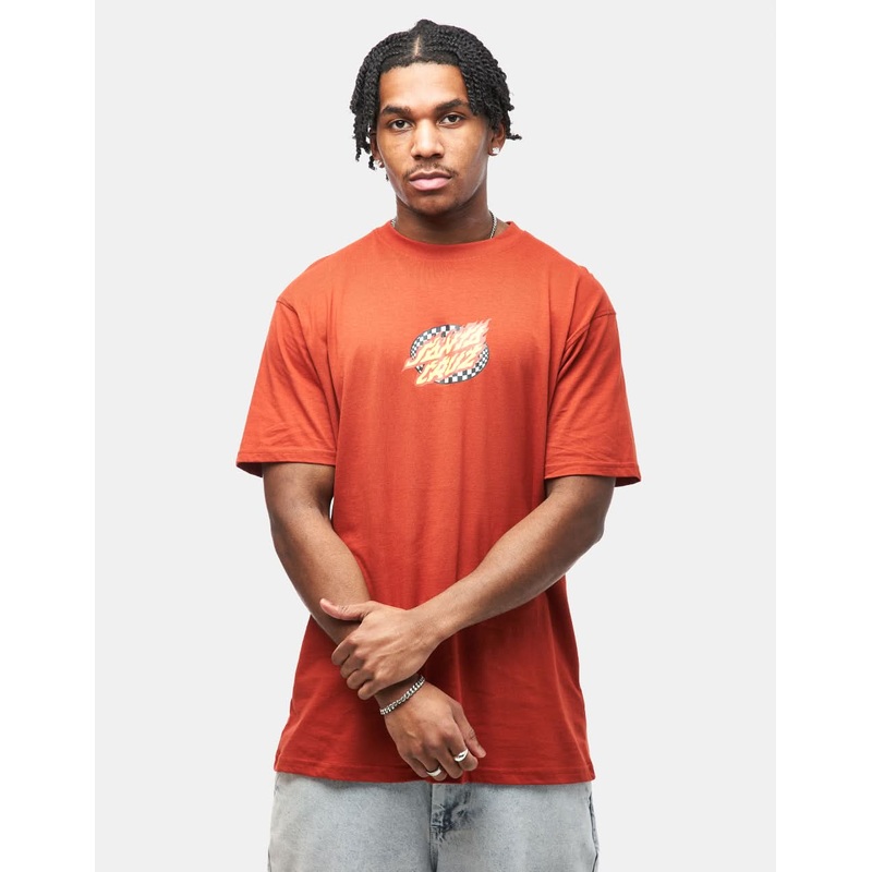 Santa Cruz Oval Check Flame Front T-Shirt – Dark Rust