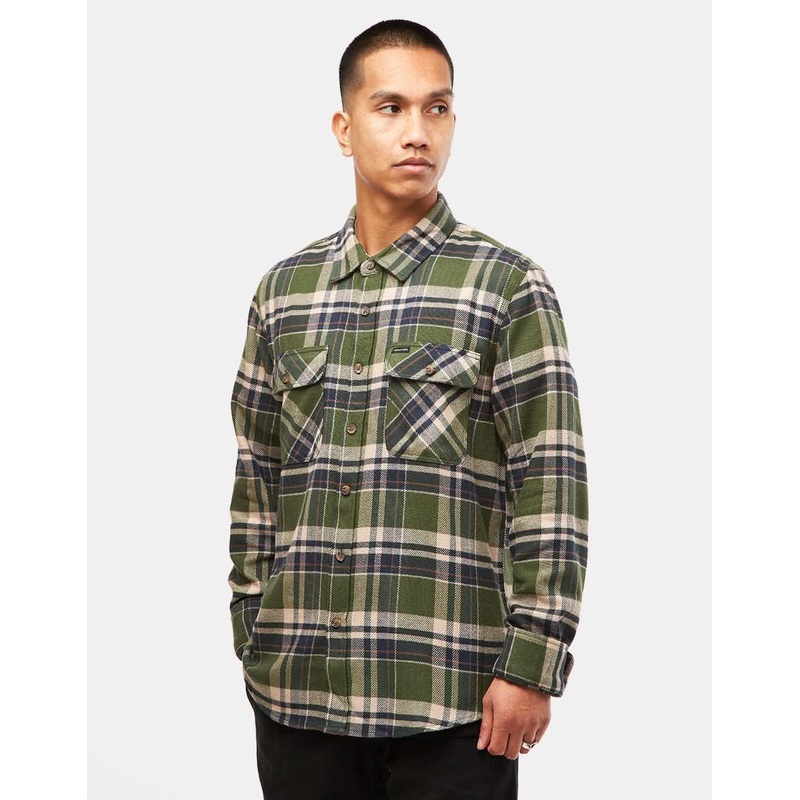 Brixton Bowery L/S Flannel Shirt – Cypress Green/Washed Navy/White