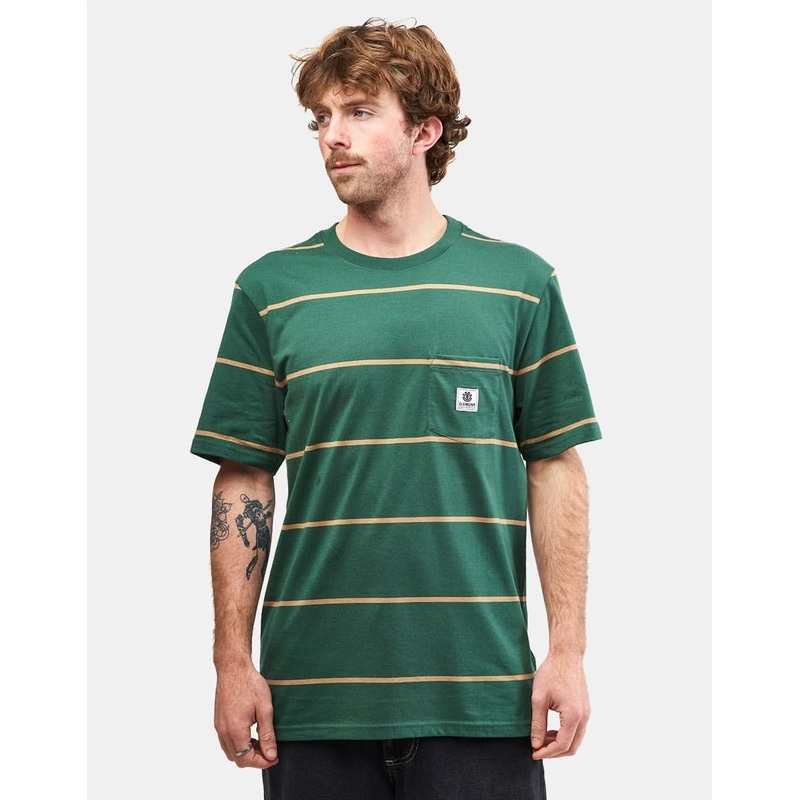 Element Basic Pocket Label T-Shirt – Trekking Green Stripes