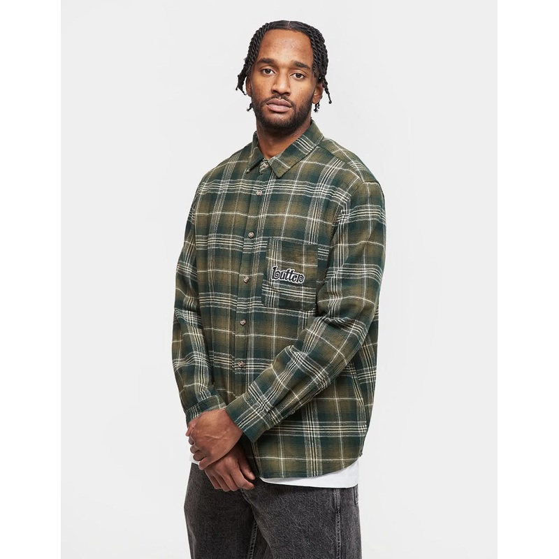 Butter Goods Swirl Plaid L/S Shirt – Green/White