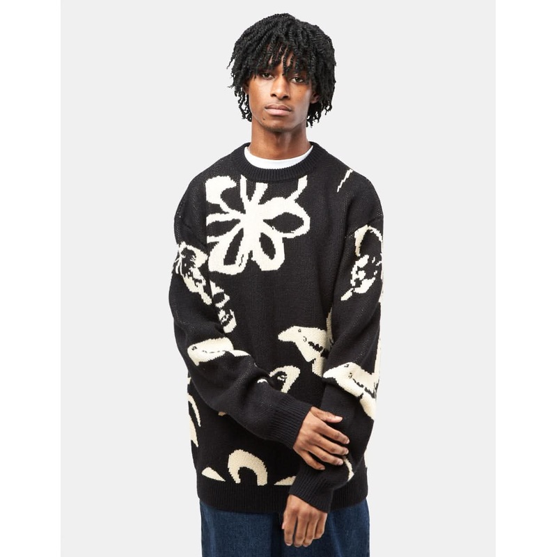 Route One Stencil Knitted Sweater – Black/Ivory Cream