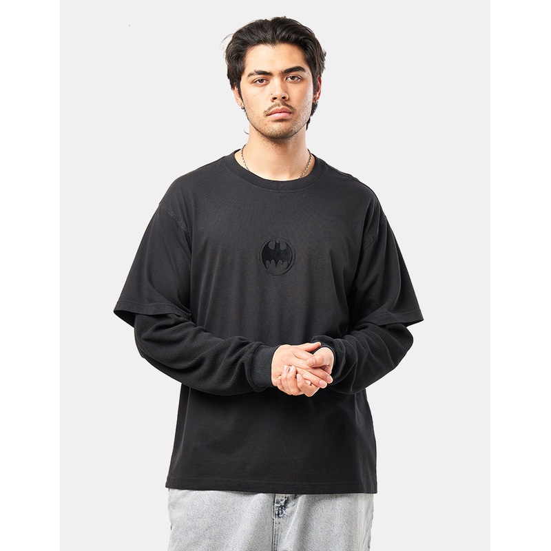 Welcome x Batman Bat Signal Layered Knitted L/S T-Shirt – Washed Black