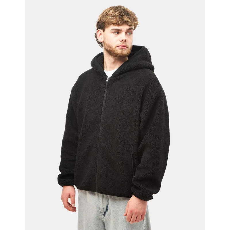 Skateboard Cafe Sherpa Fleece Zip Pullover Hoodie – Black
