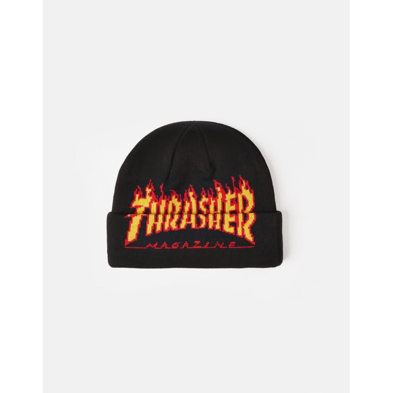 Thrasher Flame Fold Beanie – Black