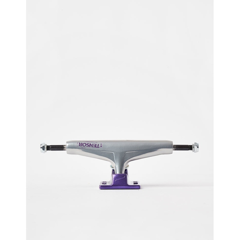 Tensor Stencil Mirror Alum Skateboard Trucks – Raw/Purple Fade (Pair)