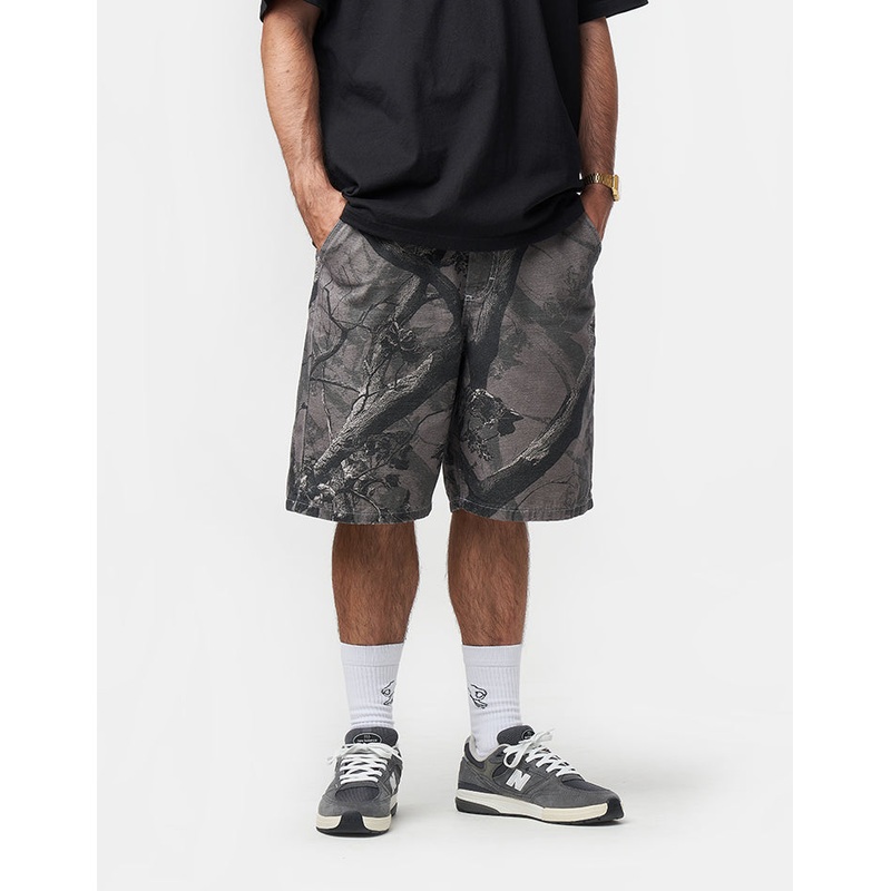 Route One Super Baggy Canvas Shorts – Tree Camo (Black)