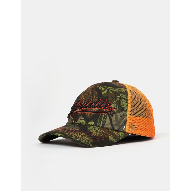 Hoddle Intarsia Script Trucker Cap – Forest Camo/Orange