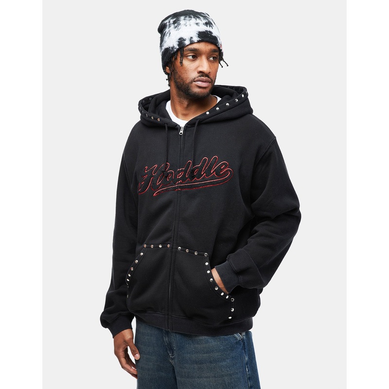 Hoddle Intarsia Script Zip Hoodie – Black