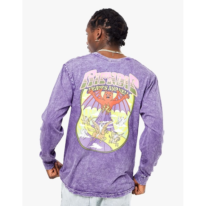 RIPNDIP Heaven and Heck Battle LS T-Shirt – Purple Mineral Wash