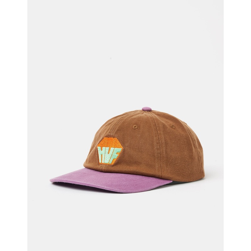 HUF Big Block Washed 6 Panel Curved Visor Cap – Brown
