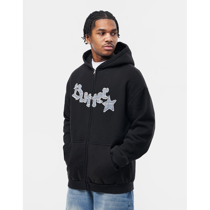 Butter Goods Edge Applique Zip-Thru Hoodie – Black