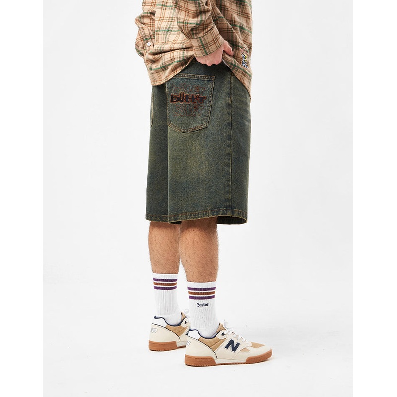 Butter Goods Warped Denim Shorts – Dirty Wash Indigo