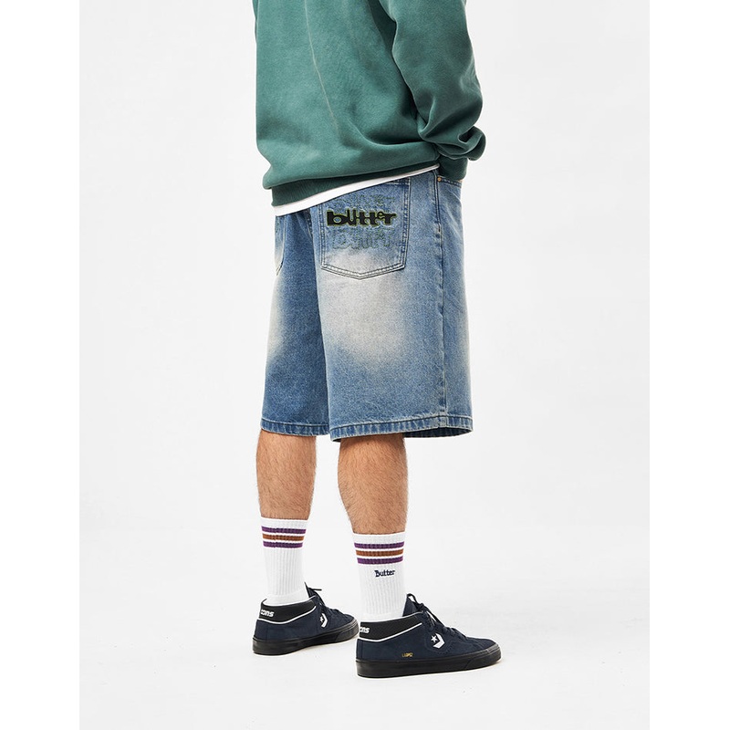 Butter Goods Warped Denim Shorts – Washed Mid Blue