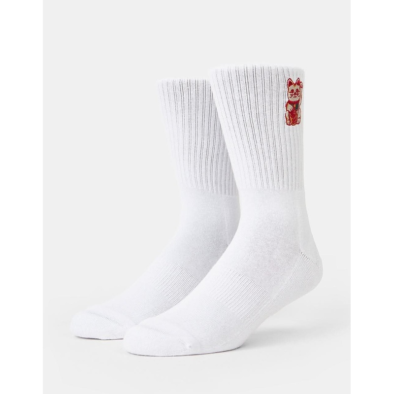 Route One Lucky Cat Crew Socks – White
