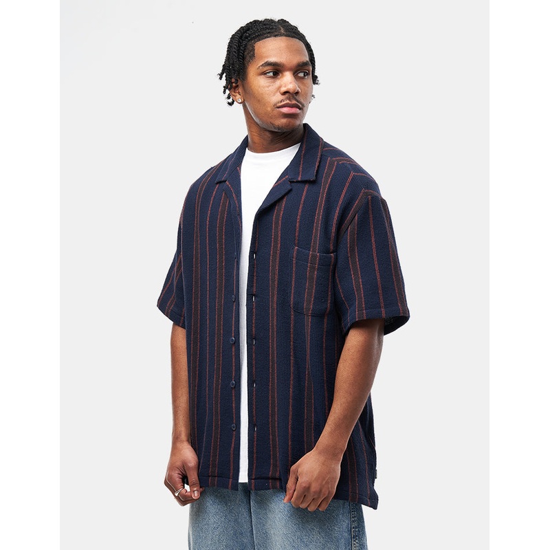 Brixton Bunker Waffle Stripe S/S Shirt – Washed Navy Stripe