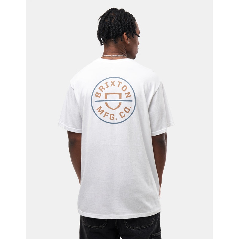 Brixton Crest II T-Shirt – White/Light Brown/Slate