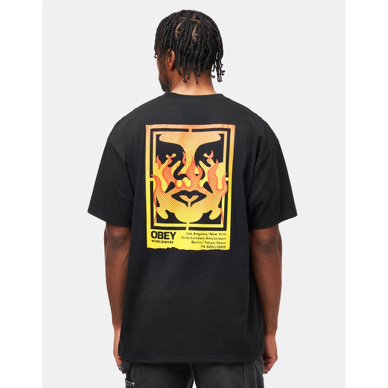 Obey Icon Stencil Flame T-Shirt – Black