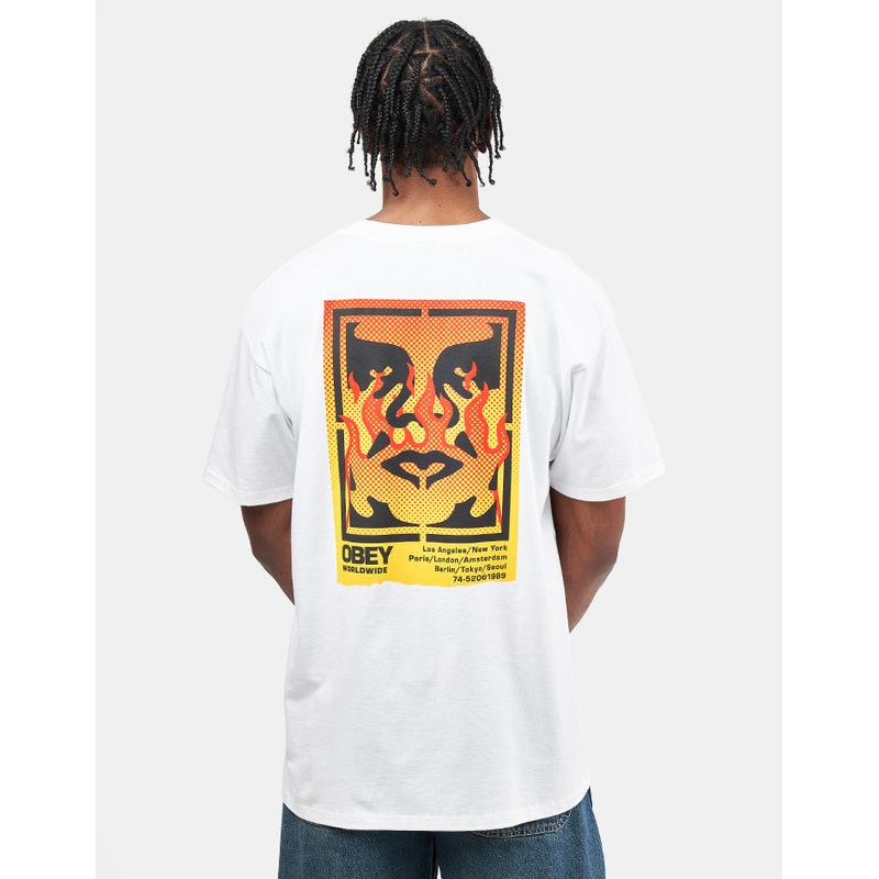 Obey Icon Stencil Flame T-Shirt – White
