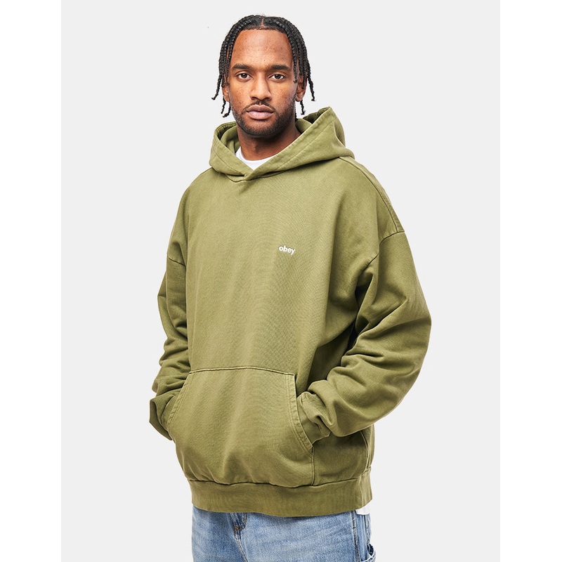 Obey Lowercase Pigment Hood Pullover Hoodie – Pigment Moss Green