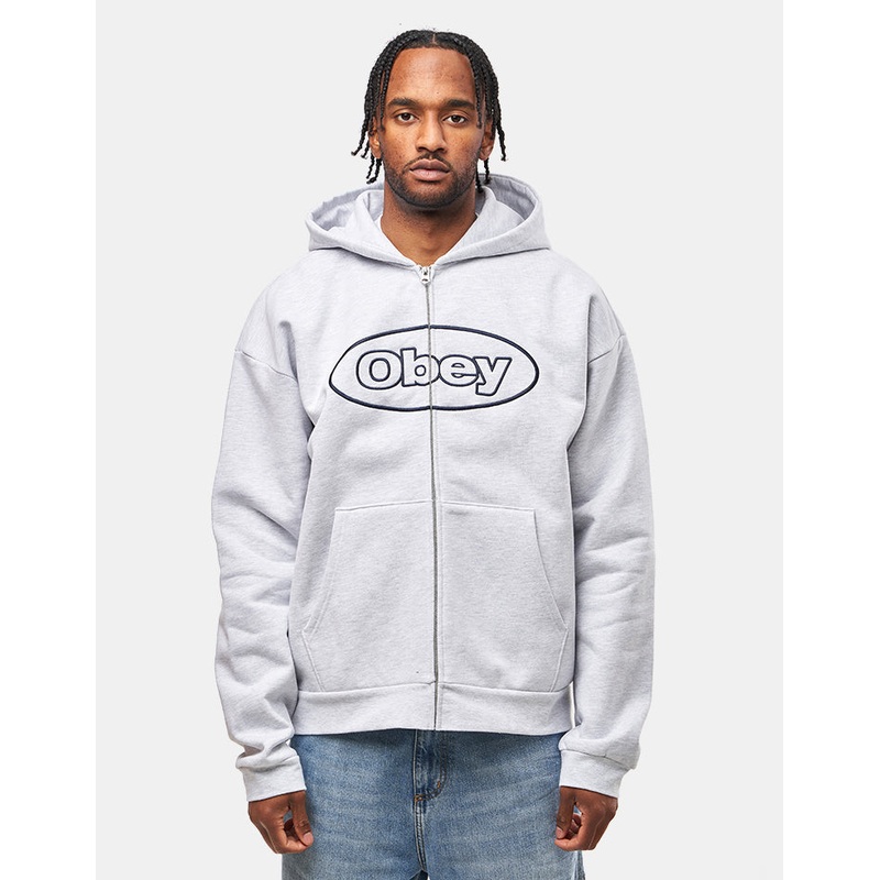 Obey Oval Extra Heavy Zip Hoodie – Ash Grey