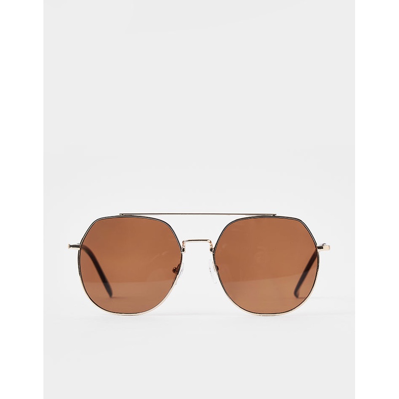 Route One Flat Top Aviator Sunglasses – Gold (Brown Lens)