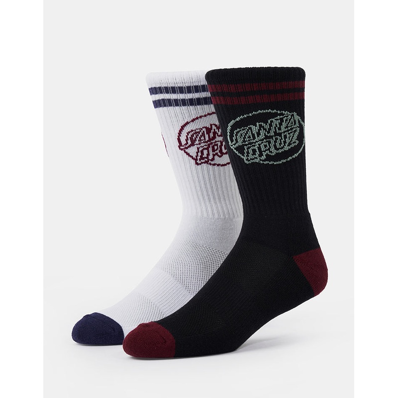 Santa Cruz Kick 2 Pack Crew Socks – Black-Burgundy/White-Black