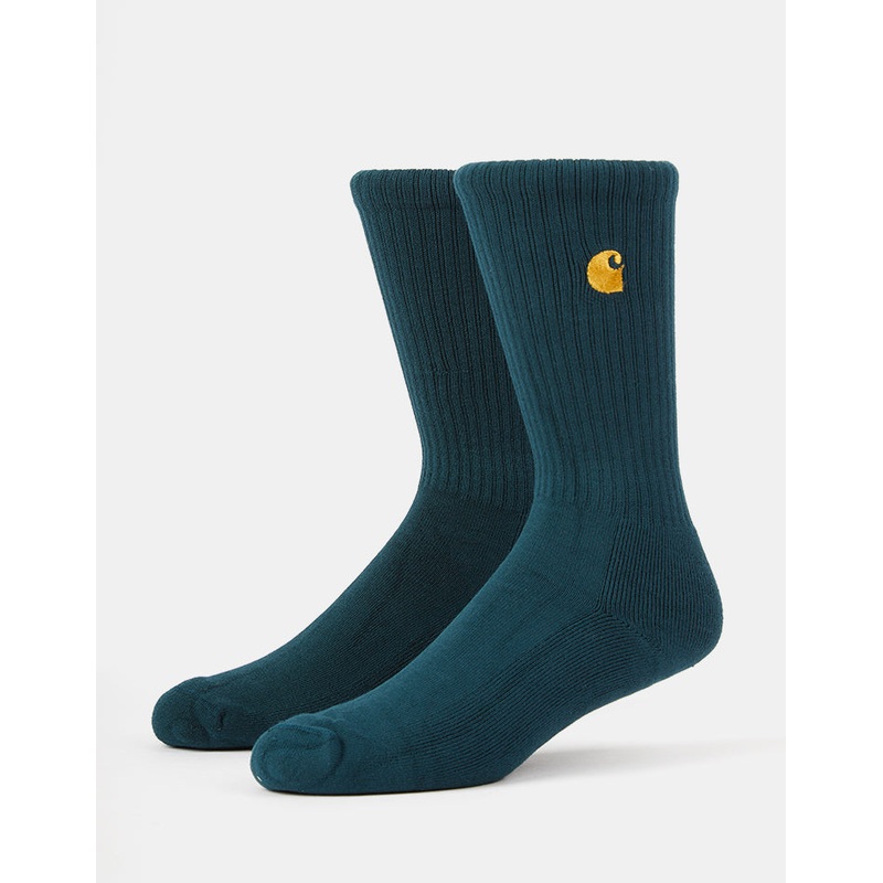 Carhartt WIP Chase Crew Socks – Deep Lagoon/Gold