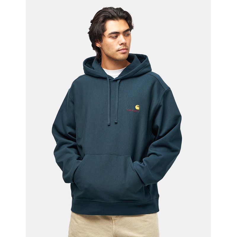 Carhartt WIP Hooded American Script Sweatshirt – Deep Lagoon