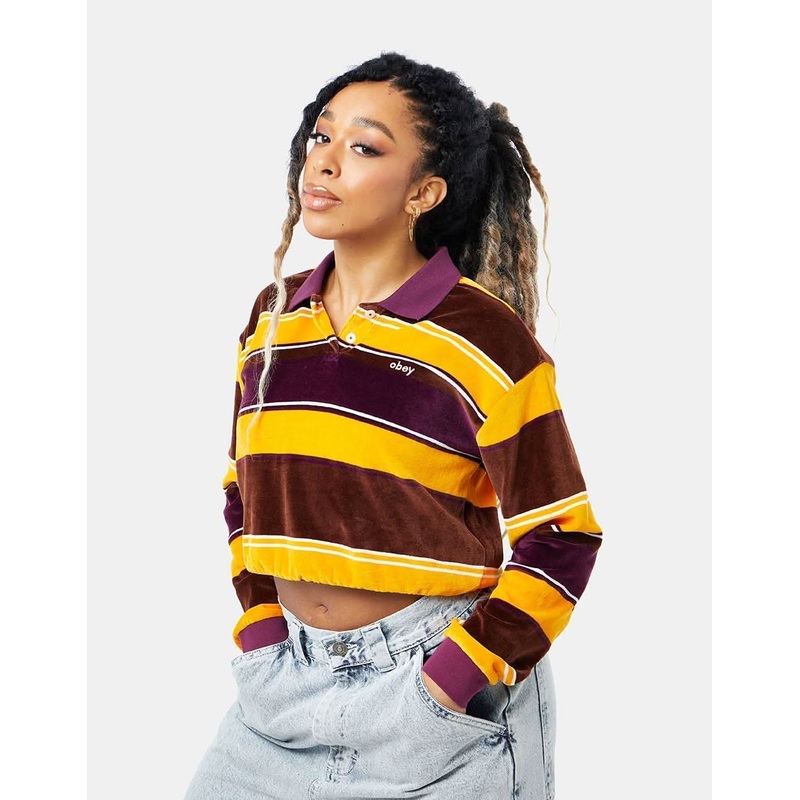 Obey Womens Georgia L/S Polo Shirt – Beetroot Multi