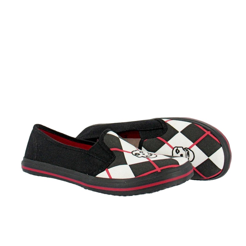 Draven Misfits Fiend Argyle Red/Black Round Toe Flats Women’s Shoes