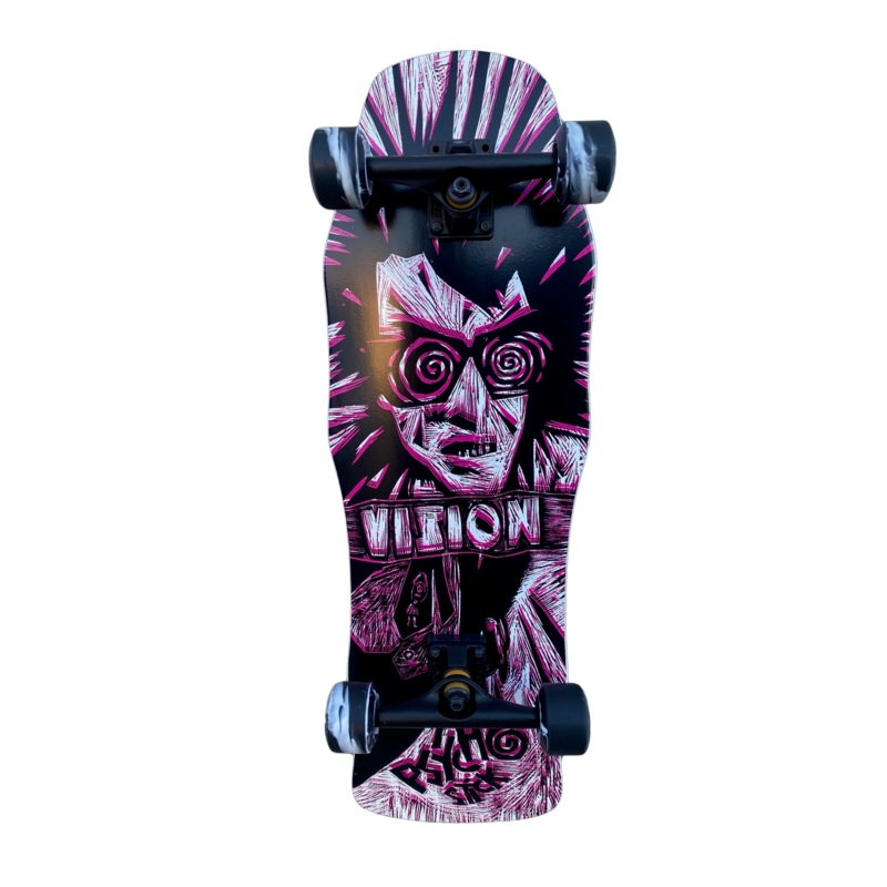 Vision Original Psycho Stick Complete Skateboard-Woodcut Art by Sean Starwars – 10″x30″